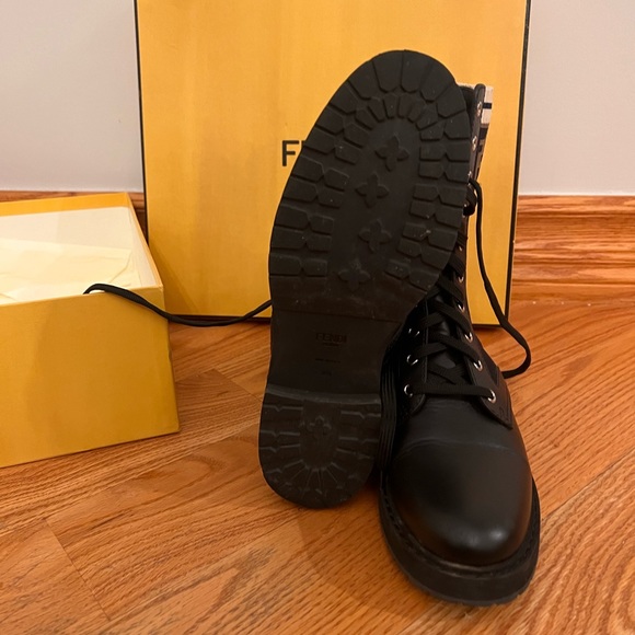 Fendi Knit Leather Combat Boots - Picture 4 of 5